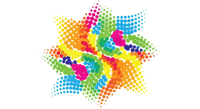 Abstract rainbow halftone star vector, colorful geometric dot pattern logo, vibrant pop art starburst graphic, creative multicolor swirl design
