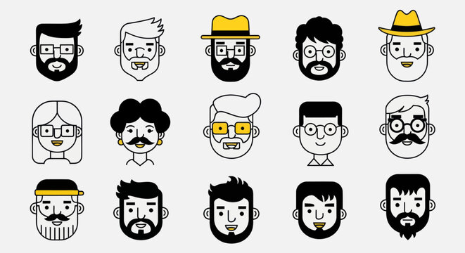 Diverse illustrated faces collection
