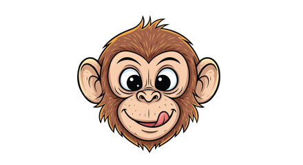 Cute monkey cartoon character head, hungry chimpanzee face with tongue out, brown primate mascot vector illustration on white background © Muhammad