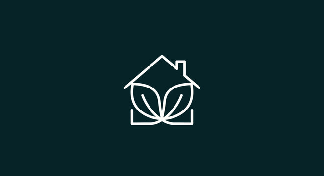 Minimalist Eco-Friendly House Logo with Green Leaves for Sustainable Real Estate and Organic Architecture Design