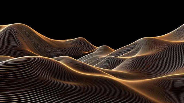 Smooth Abstract Golden Wave Pattern on Black Background