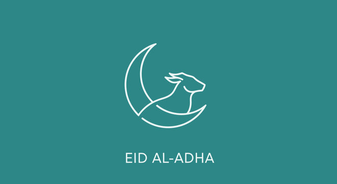 Elegant monoline crescent moon and sacrificial animal icon in a clean, minimalist design, symbolizing blessings and devotion for religious celebrations