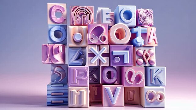 Colorful Alphabet Blocks with Modern Design and Abstract Shapes
