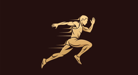Obraz premium Running athlete silhouette in gold
