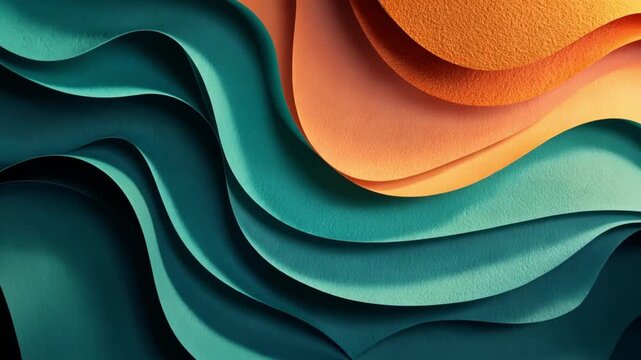 Abstract Colorful Waves of Paper Texture in Turquoise and Orange