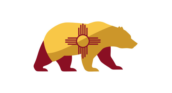 California Bear Flag with New Mexico Zia Symbol Overlay