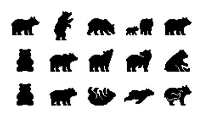 Diverse Bear Silhouettes Collection, 15 Vector Icons for Wildlife and Nature Designs, Cute and Playful Animal Graphics © PixelArtBox
