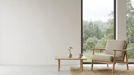 Fototapeta premium a chair and table in a room with large windows