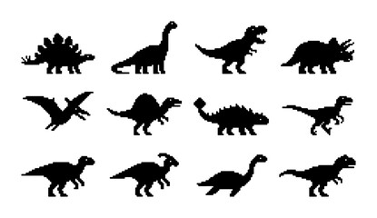 Dinosaur Silhouettes Collection, Prehistoric Reptile Icons, Jurassic Era Creatures Vector Set, Paleozoic Animal Graphics © PixelArtBox