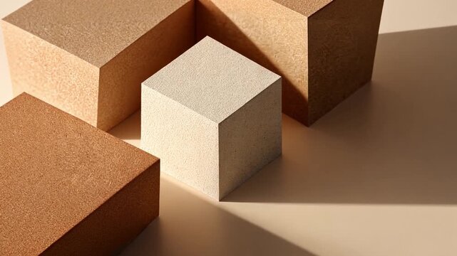 Geometric Cubes of Various Textures and Colors on Neutral Background