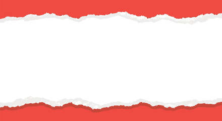 Fototapeta premium Red and white abstract horizontal background with ripped paper border