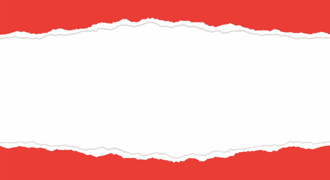 Red Torn Paper Edge Border with Horizontal White Copy Space for Banner Background