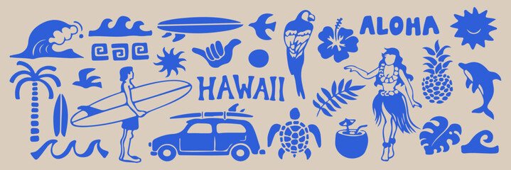 Set of beach flower birds icons. © Ajimicon