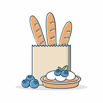 Bag of Baguettes with Blueberry Pie and Blueberries