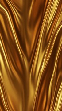 Liquid gold metallic surface flowing slowly in smooth abstract waves with high glossy reflections.