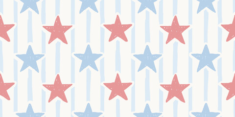 Obraz premium Pastel Stripes and Stars Seamless Pattern, Hand Drawn Circus Inspired Background for Kids Room and Packaging 