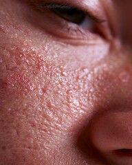 Fototapeta premium macro close-up of mature eczema skin with rough texture and inflammation, realistic skin detail and visible pores