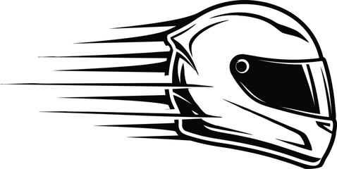 Fototapeta premium Racing helmet illustration with speed lines black and white vector graphic