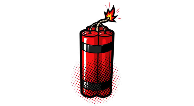 Dynamite Sticks Explosive Bomb with Burning Fuse, Pop Art Style