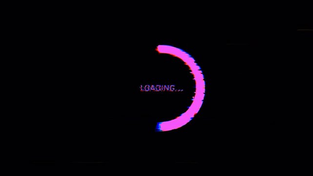 Digital glitch loading animation video with a simple yet classic style with glitch effects. 4K animated video