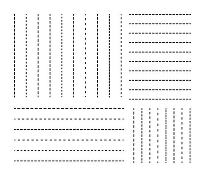 Different types of dashed line or dotted border divider set vector stock illustration. 