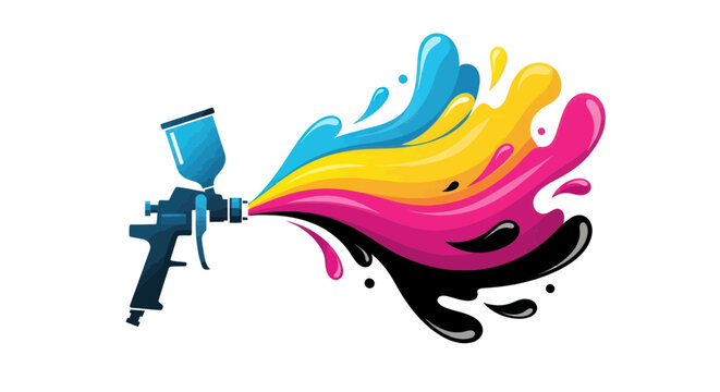 Spray Gun Painting CMYK Colors Splash Abstract