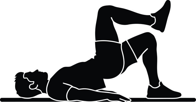 Fitness woman silhouette performing bridge stretch exercise isolated on white background