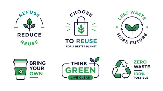 Eco Friendly Recycling Icon Set Emblems for Sustainability.