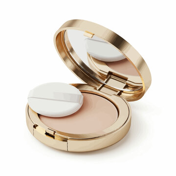 Open gold makeup compact with mirror and powder puff