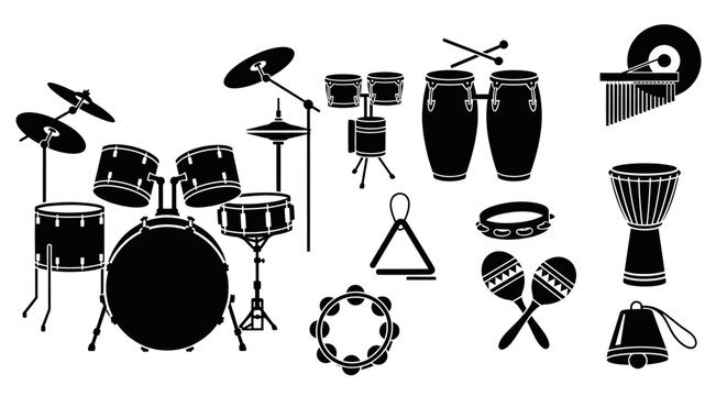 Drum Kit and Percussion Instruments Silhouette Collection