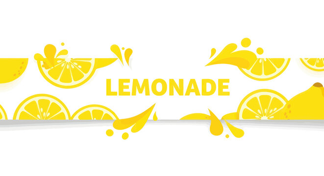 Fresh Lemonade Splash Banner with Slices and Drops, Refreshing Summer Drink