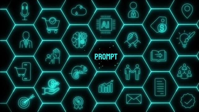 AI Prompt Engineering Animation with Intelligent Language Processing and Futuristic Digital Automation Interface