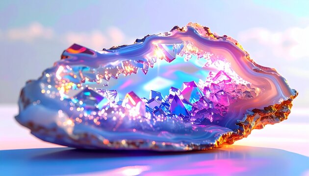 Iridescent Geode Crystal Formation - A Mesmerizing Display of Colors and Textures.