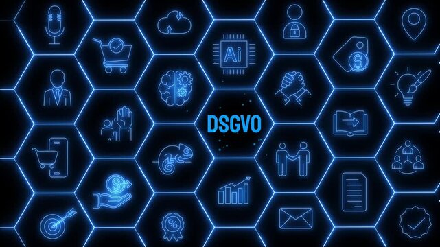 AI DSGVO Compliance Animation with Intelligent Data Protection System and Smart Digital Privacy Interface