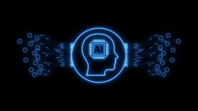AI Processor Technology Animation with Intelligent Digital Brain System and Futuristic Neural Computing Interface. Artificial Intelligence Human Mind Technology Animation.