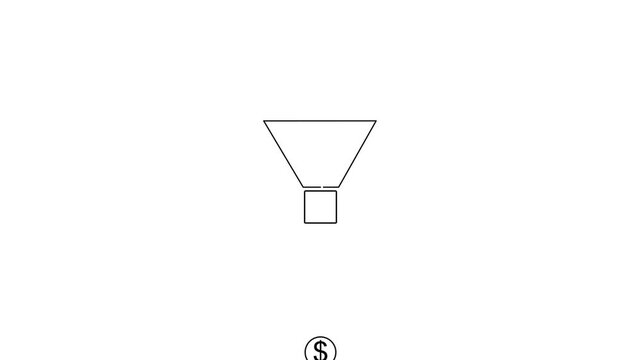 Lead conversion animation. business funnel icon with customer personas and appearing coins.Sales funnel animation with floating coins and conversion process. Lead generation and customer acquisition.