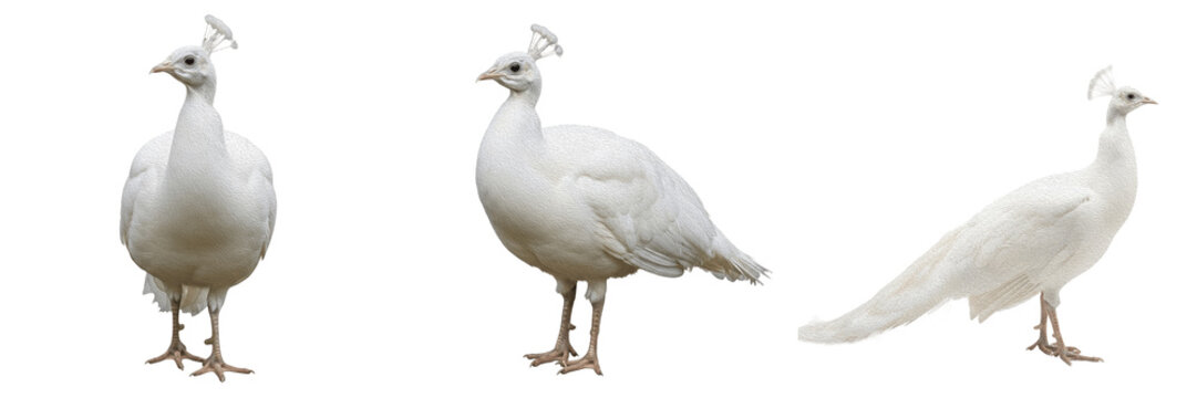 White peafowl, Pavo cristatus, leucistic white plumage, Phasianidae, ornamental garden habitat, galliform photography, exotic peacock display specimen, park wildlife nature observation, ornithology