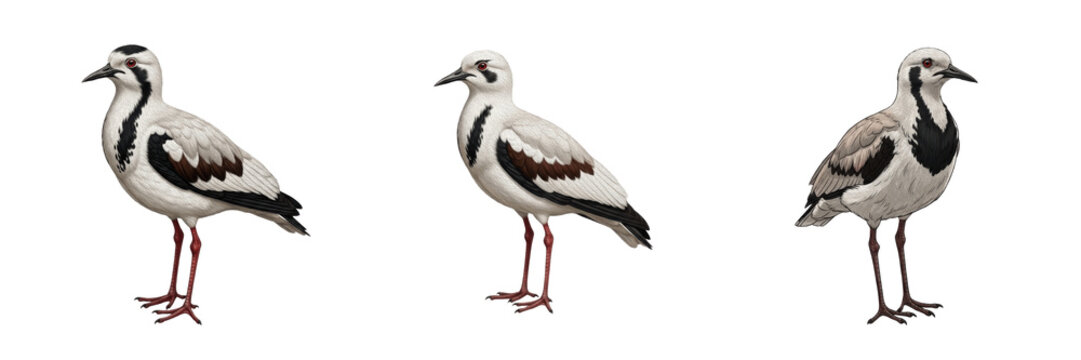 White lapwing, Vanellus vanellus, pale tones, leucistic northern lapwing, Charadriidae family, shorebird with crest, grassland plover, winter plumage color morph, custom cutout macro focus