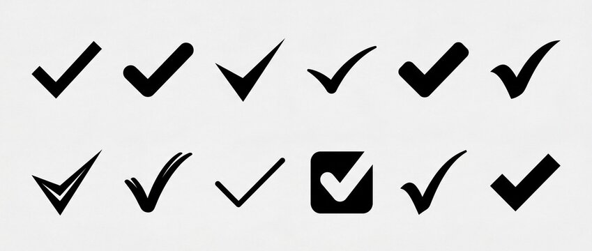 Set of diverse checkmark icons vector collection for UI design and suc