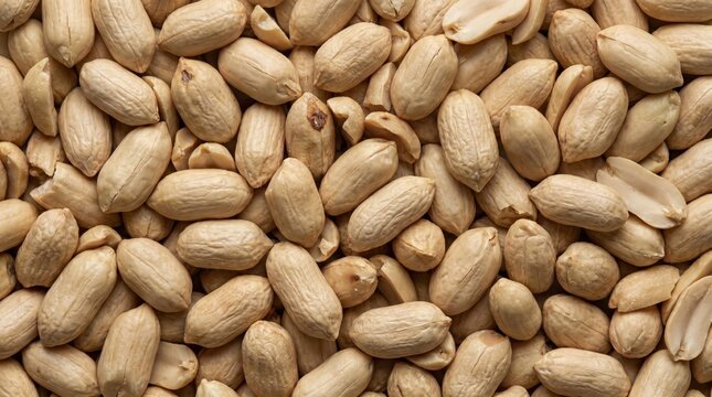 A dense top down view of raw shelled peanuts showing textured beige surfaces and natural organic patterns in a high resolution close up culinary background
