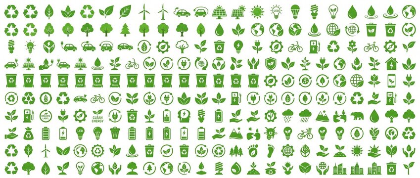 Green eco-friendly icon set flat vector design for sustainability web 