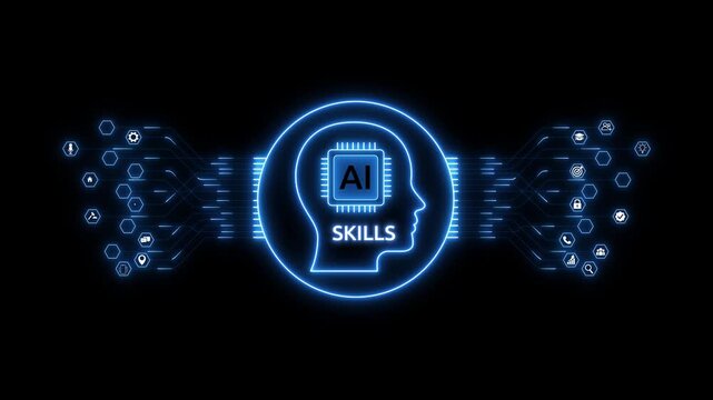 AI Skills Development Technology Animation with Smart Learning Interface and Intelligent Digital Training System