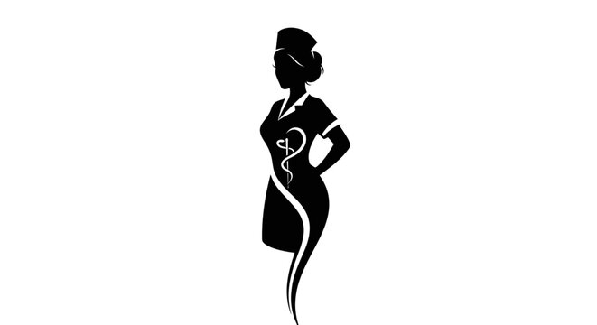 Nurse Silhouette with Caduceus Symbol - Medical Professional Icon
