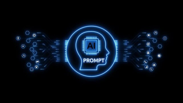 AI Prompt Engineering Animation with Intelligent Language Processing System and Futuristic Digital Automation Interface