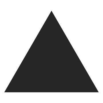 A simple, solid, dark gray equilateral triangle is presented against a white background, highlighting its geometric form and basic shape
