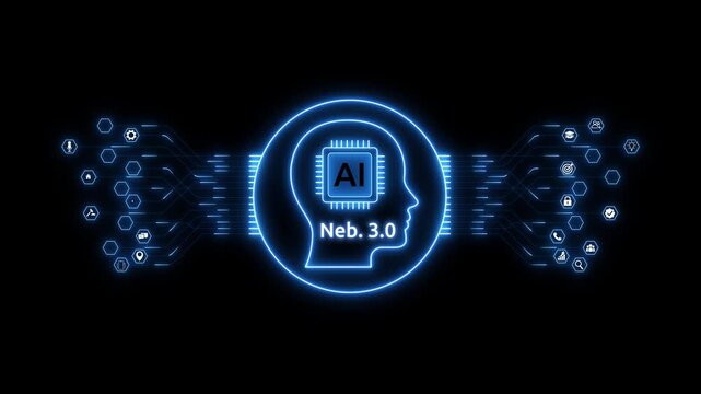 AI neb 3.0 Technology Animation with Intelligent Decentralized Network and Futuristic Blockchain Interface