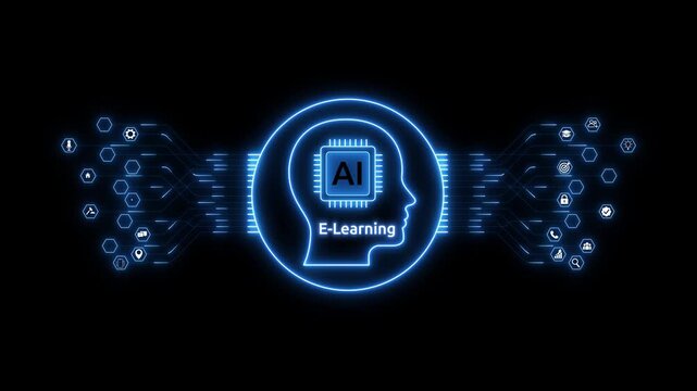 AI eLearning Technology Animation with Intelligent Digital Education System and Smart Online Training Interface