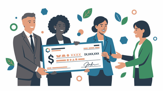 Corporate Executives Presenting Giant Blank Check for Philanthropy and Charity Donations