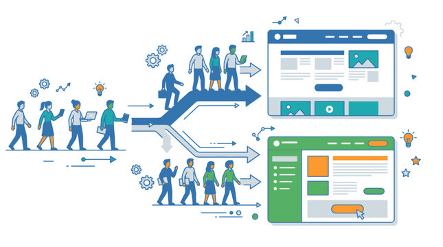 AB Testing Concept with User Splitting Webpage Layouts for UI/UX Design Strategy