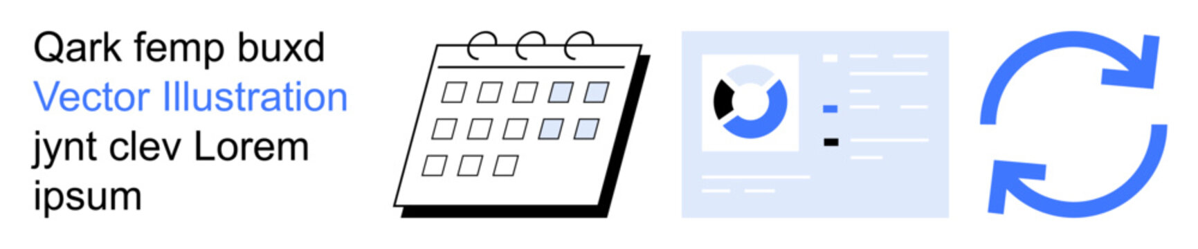 Task management, workflow optimization, scheduling, data analysis, planning concepts, efficient processes. Minimalist calendar, data chart and refresh cycle icons. Task management and workflow